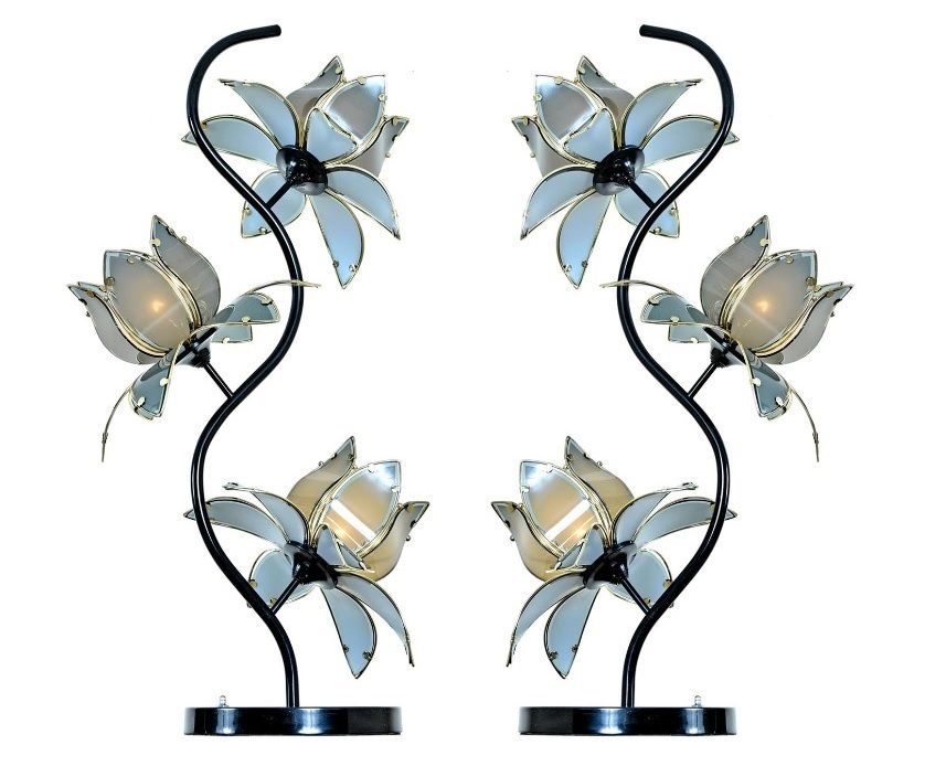 Anthony California Lotus Lamp, Gray Glass, 18&quot;W x 13&quot;D x 36&quot;H