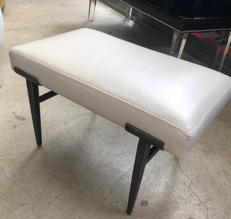 NEW!  Custom Made Ivory Leather Ottoman