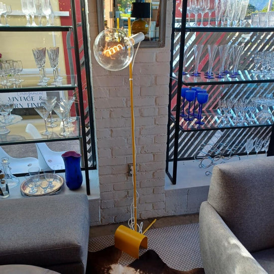 Happy Yellow Retro Style Floor Lamp. Metal Base. Eddison Bulb