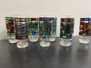 Set of 4 Vintage Stained Glass by Anchor Hocking Beer Glasses