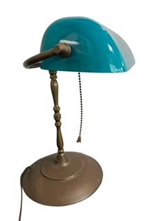 vintage bankers lamp turquoise shade and brass base