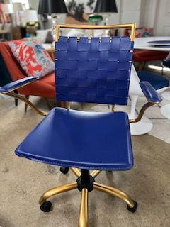 Pop of Blue and Gold weaved vegan desk chair
