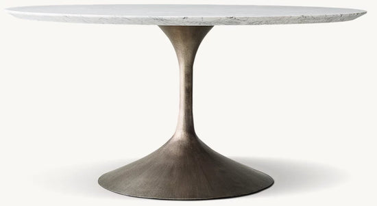 RH Aero Carrara Marble Round Dining Table w Cast Iron Base
