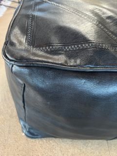 Black Leather Moroccan Pouff