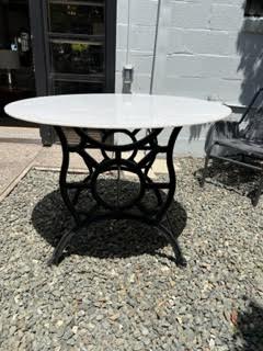 Vintage Custom White Granite Table Top w Wrought Iron Base