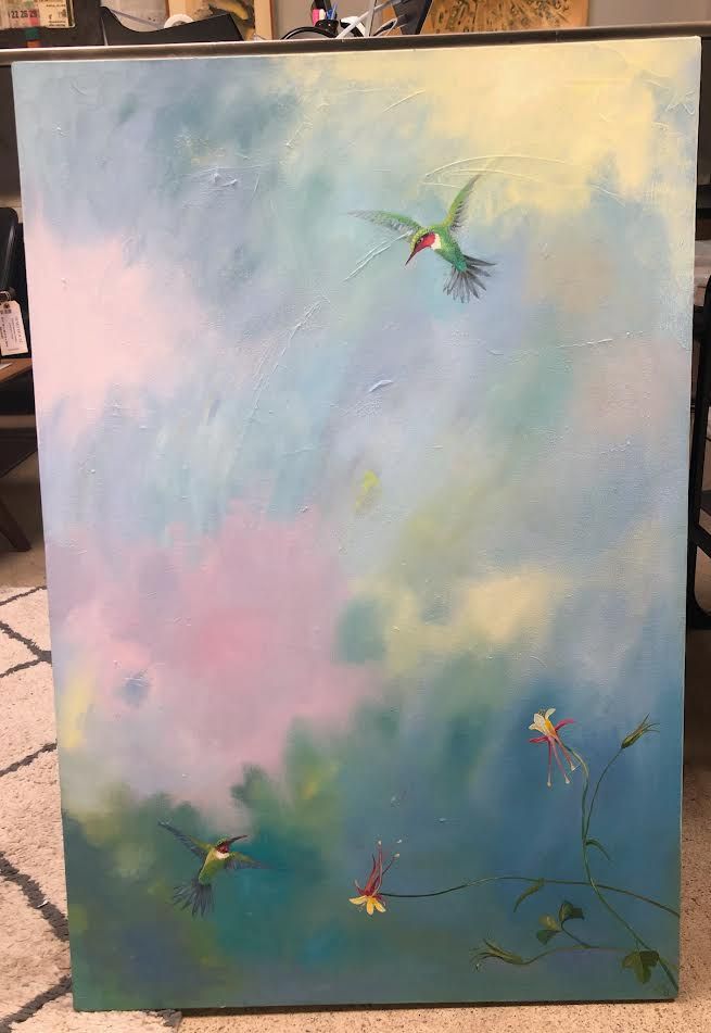 *&quot;Hummingbird with Columbine,&quot; Original Painting by Local Artist