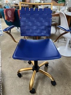 Pop of Blue and Gold weaved vegan desk chair