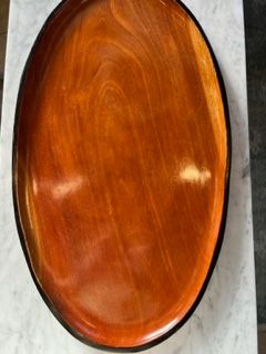 oval wood and black lacquer vintage tray, 24 x 14