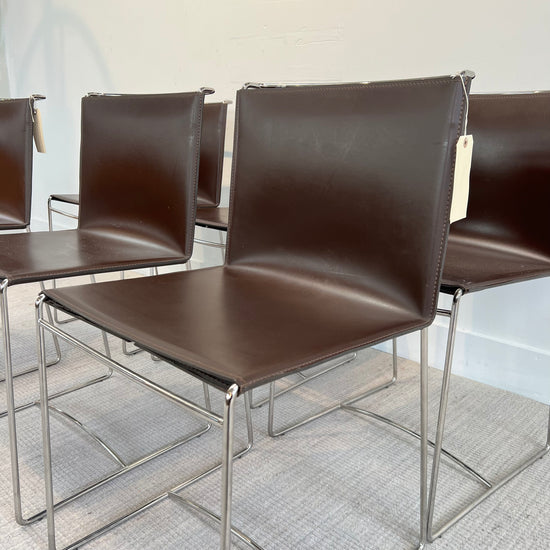 Set of 6 Ligne Roset Leather and Chrome Dining Chairs