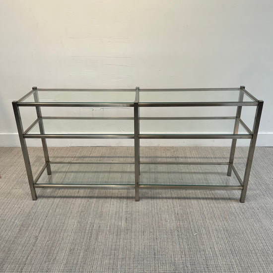Industrial Brushed Nickle and Glass Console table