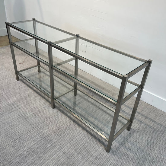 Industrial Brushed Nickle and Glass Console table