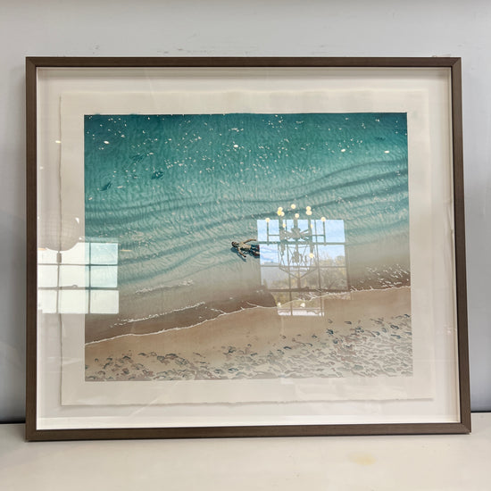 Swimmer Painted in watercolor framed in a weathered oak frame