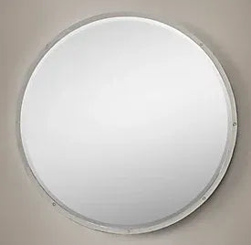 *Restoration Hardware Round Bistro Mirror in Polished Nickle, 42" diam
